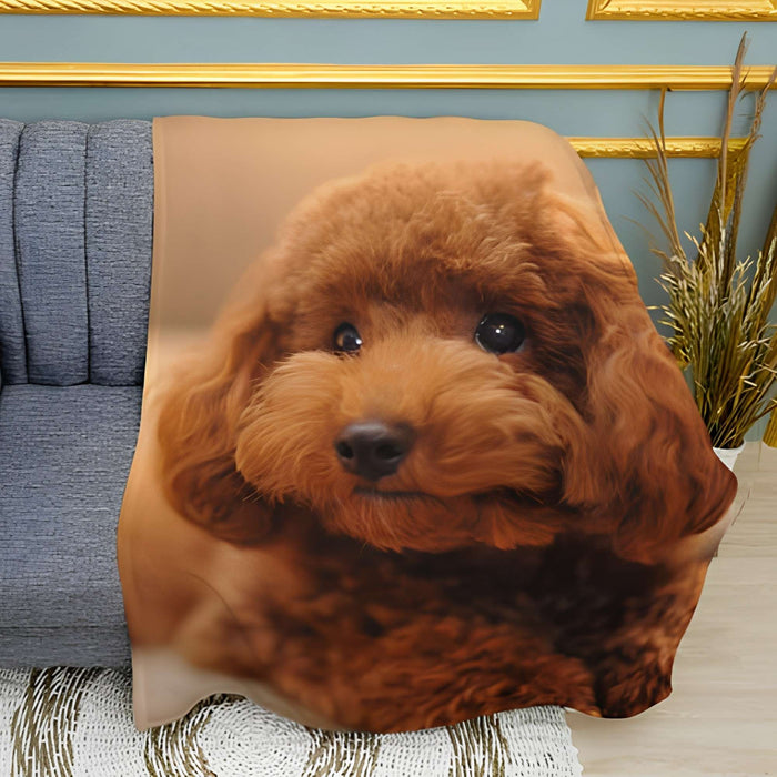 Red Poodle Dog Print Plush Fleece Throw Blanket