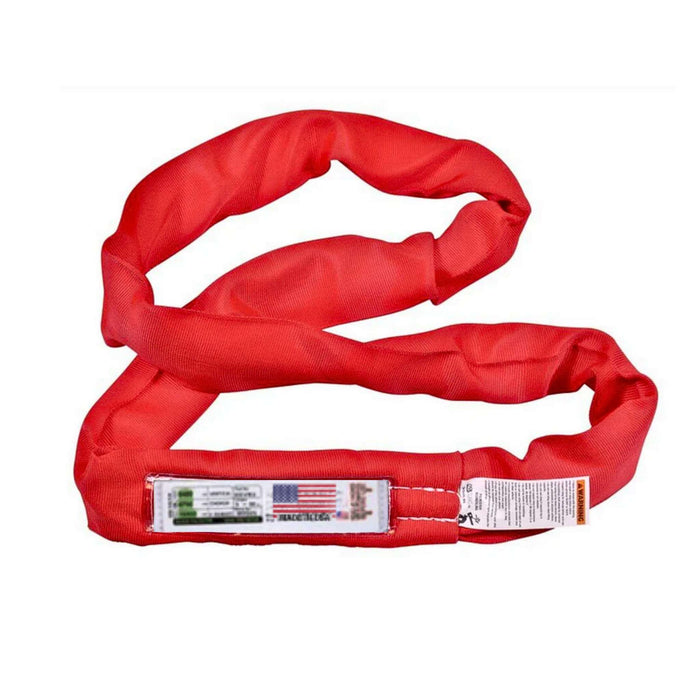 Red Round Polyester Sling – Made in USA.  Ideal for lifting and rigging applications.
