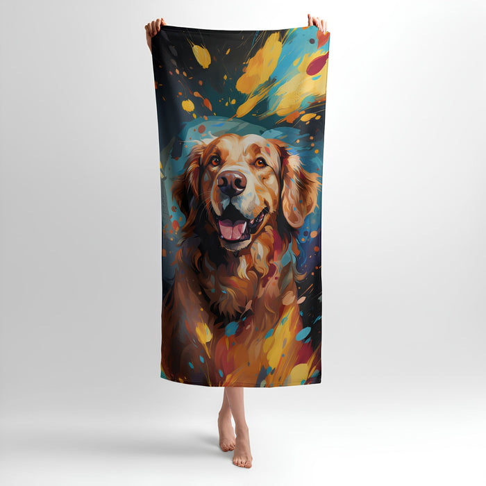 Retriever in Paint Print - Soft Cotton Terry Bath & Beach Towel