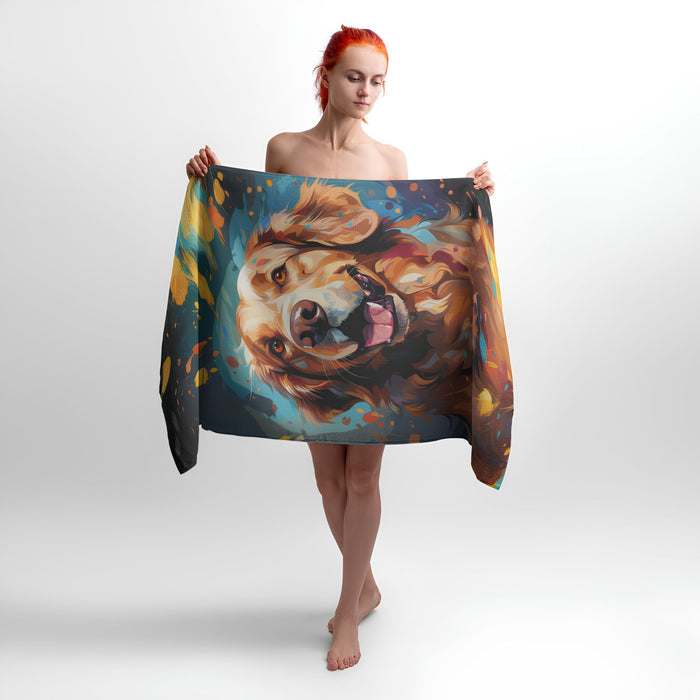Retriever in Paint Print - Soft Cotton Terry Bath & Beach Towel