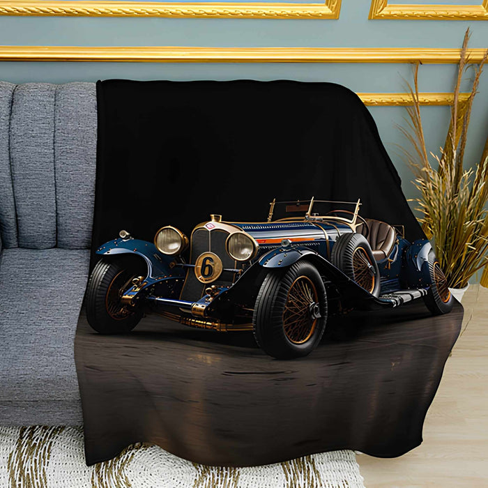 Retro Concept Car Royal Blue Plush Fleece Throw Blanket