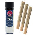 Three pre-rolls standing upright beside a blue canister labeled Roll-X PR 3 x 0.5 g.