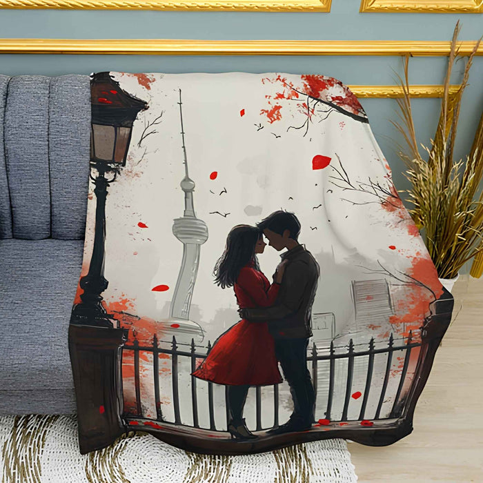 Romantic Fall Season Print Plush Fleece Throw Blanket