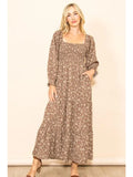 Romantic Floral Square Neck Tiered Maxi Dress with Pockets