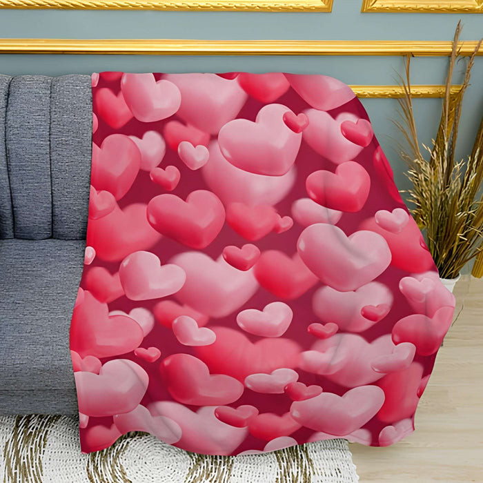 Romantic Hearts Pattern Print Plush Fleece Throw Blanket