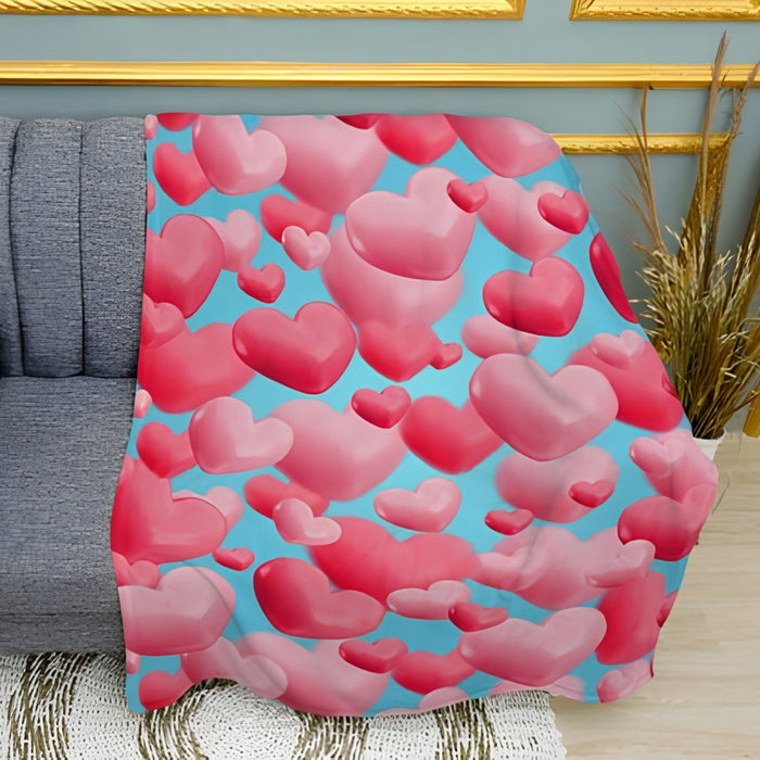 Romantic Hearts Pattern Print Plush Fleece Throw Blanket