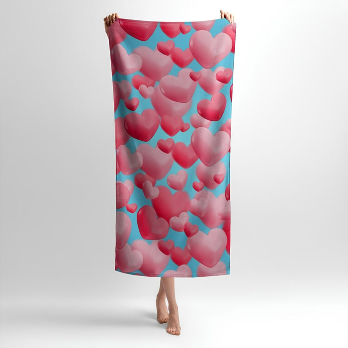 Romantic Hearts Print - Soft Cotton Terry Bath & Beach Towel