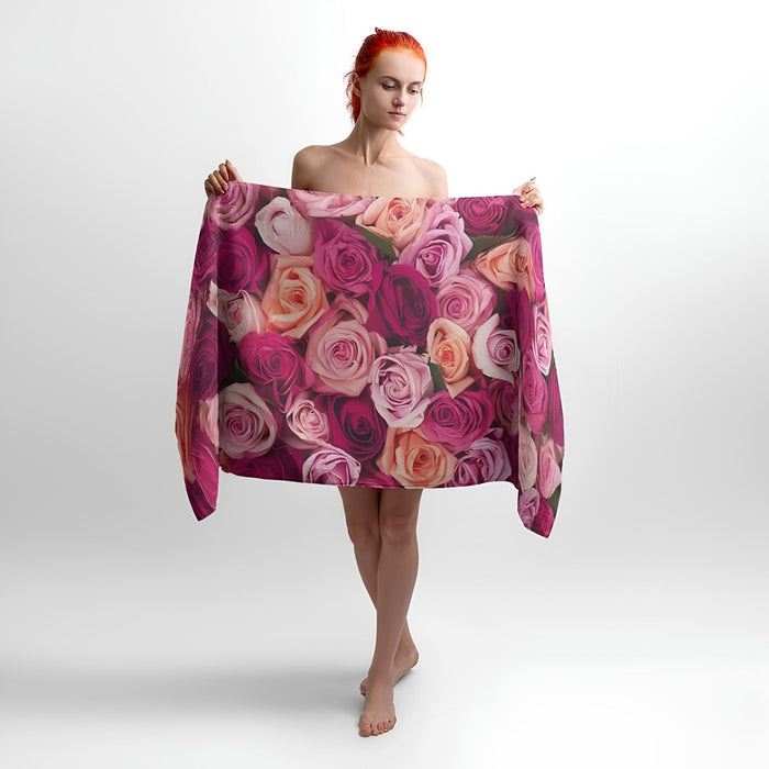 Romantic Roses Print - Soft Cotton Terry Bath & Beach Towel