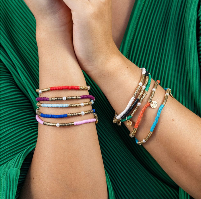 Rory Solid Color with Gold and Pearls Bracelets
