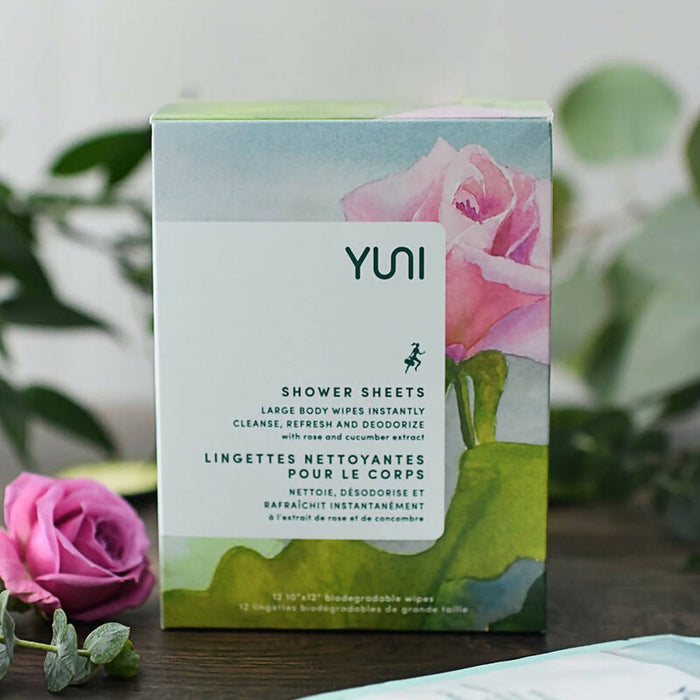 ROSE CUCUMBER SHOWER SHEETS Large 12 x 10 natural biodegradable Body Wipes - Box of 12