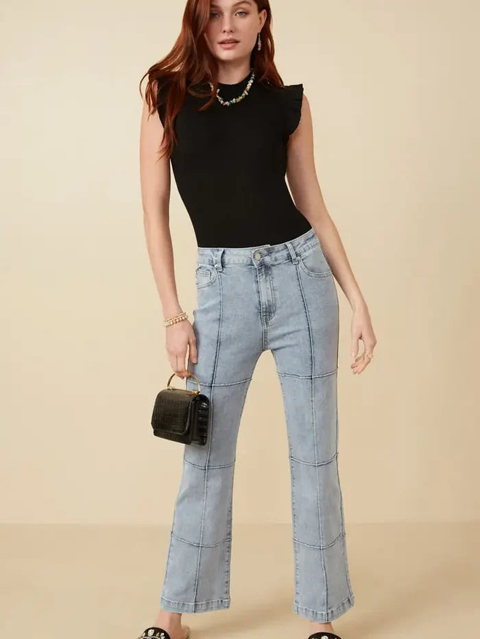 Seamed Wide Leg Denim Jeans