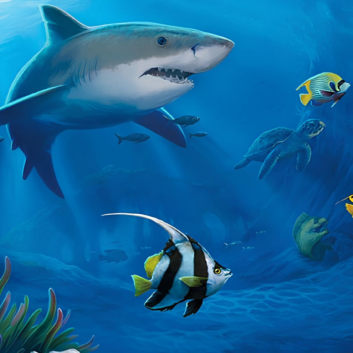 Shark and Fish in the Sea Print Plush Fleece Throw Blanket
