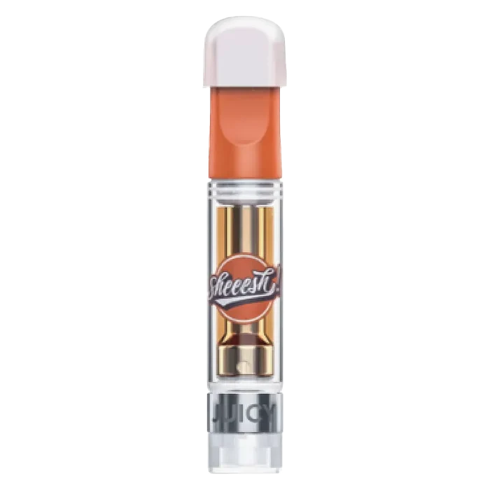 Centered front view of the SMRF Liquid Diamonds Vape Cartridge showing its clear tube, visible gold coil, and orange mouthpiece.