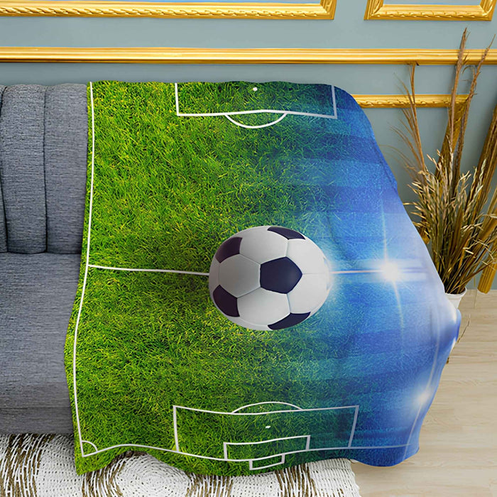Soccer Ball on Field Print Plush Fleece Throw Blanket