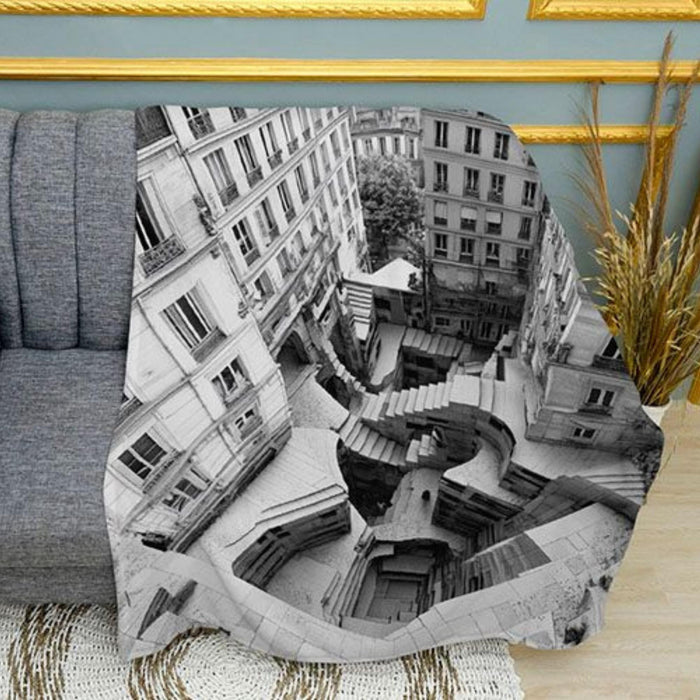 Stair Labyrinth Optical Print Plush Fleece Throw Blanket
