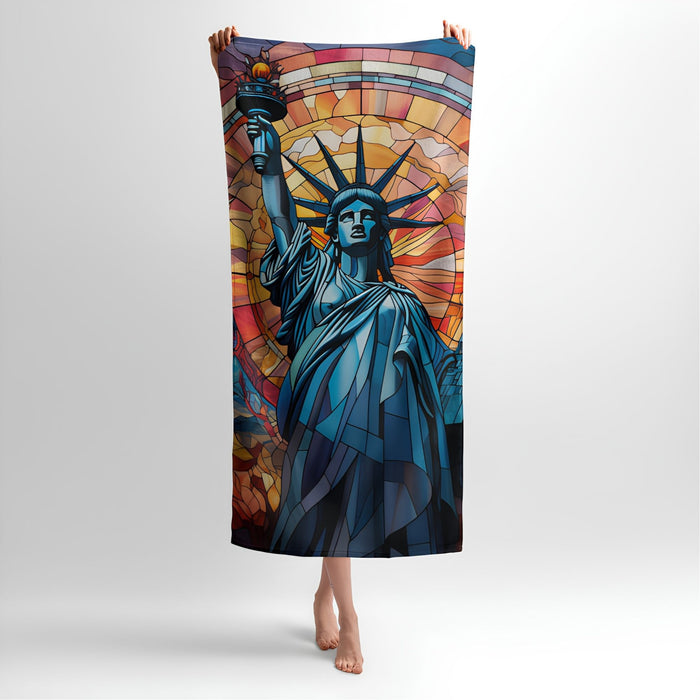 Statue of Liberty Mosaic Print Soft Cotton Terry Bath & Beach Towel