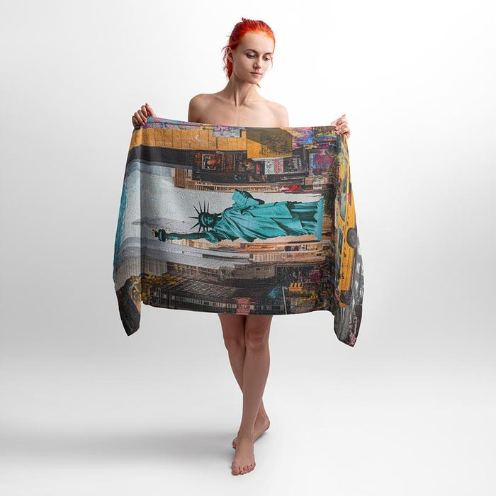 Statue of Liberty New York Graphic Beach Towel Soft Cotton Backed