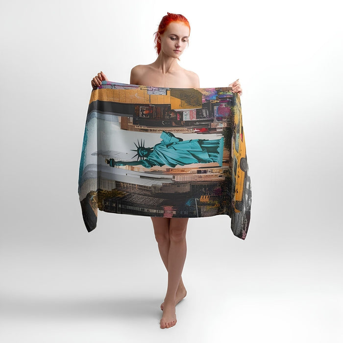Statue of Liberty New York Print - Soft Cotton Terry Bath & Beach Towel