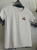 Stripe Rib Tee with Cherry Bead Embroidery