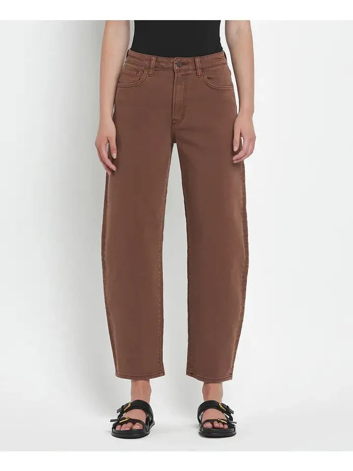 Super High Rise Brown Slim Barrel Jeans