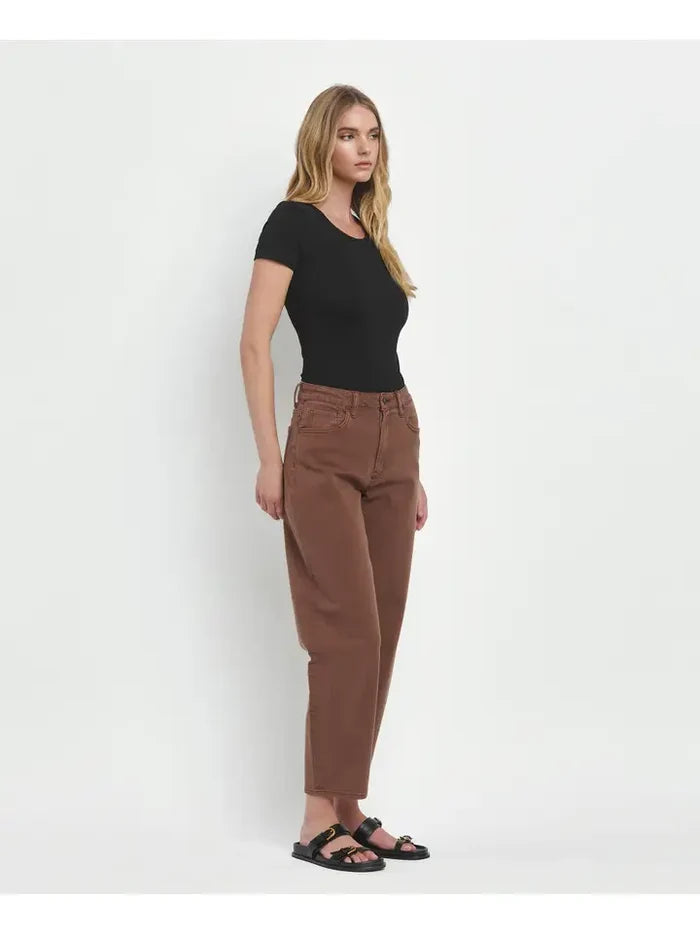 Super High Rise Brown Slim Barrel Jeans