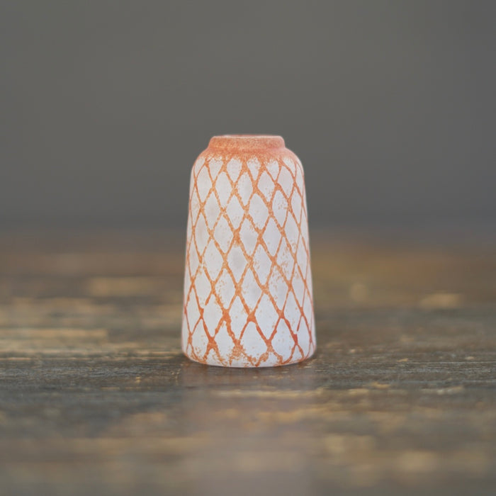 Tall Frosted White Red Mesh Bud Vase #YY14B