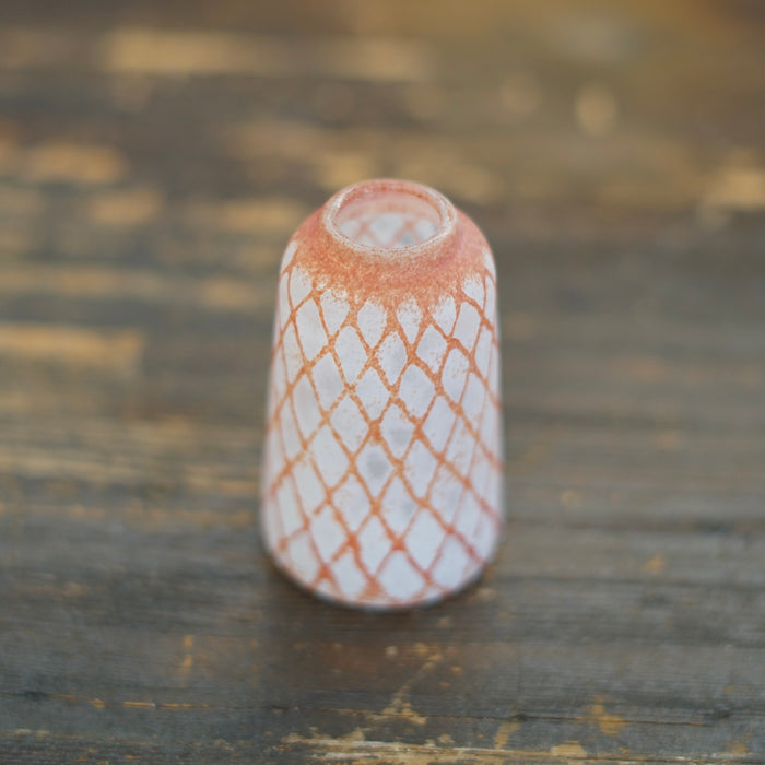 Tall Frosted White Red Mesh Bud Vase #YY14B