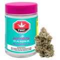 Clear front view of a teal-labeled jar with a pink lid and a cannabis bud beside it, labeled "The Collective Oz."