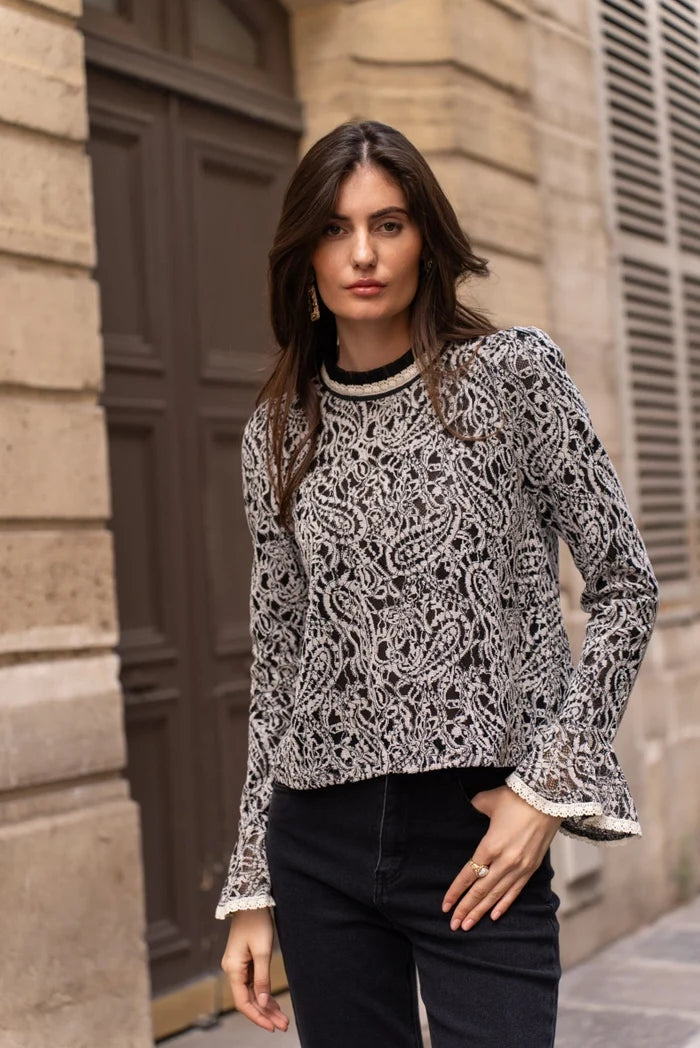Thick Lace High Neck Blouse