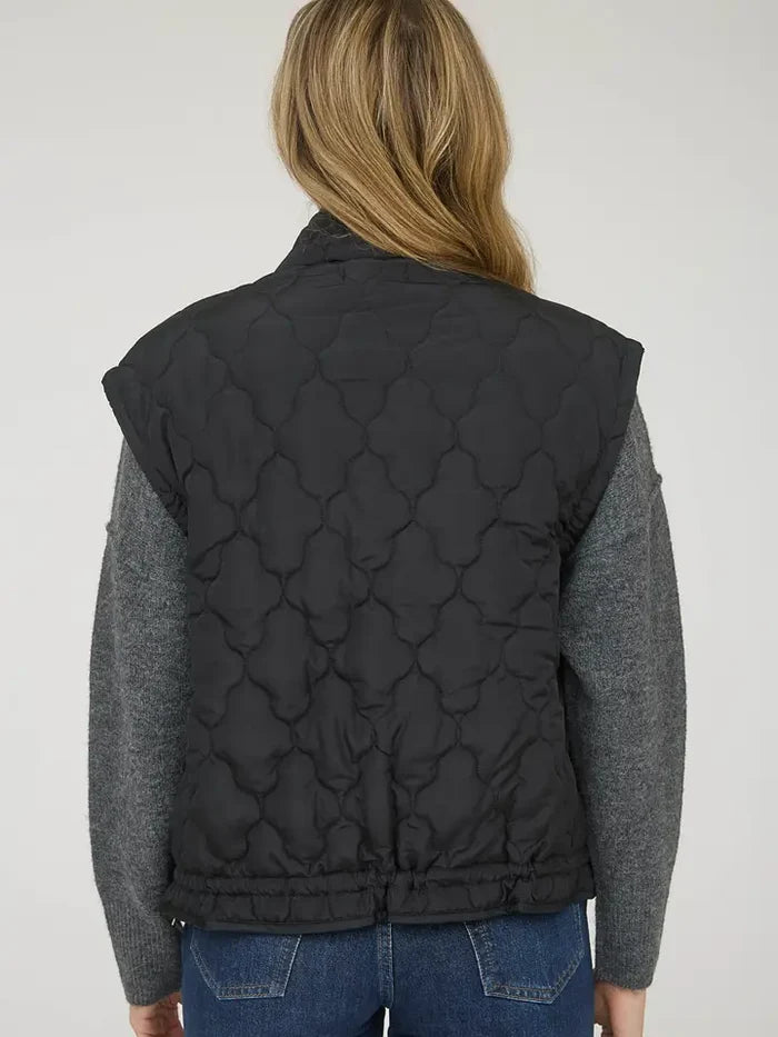Tie Detail Snap Button Down Quilted Puffer Vest