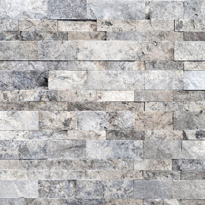 Travertine Split Face Stone Siding Ledger Panel in Silver