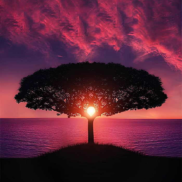 Tree at Sunset Silhouette Print Plush Fleece Throw Blanket