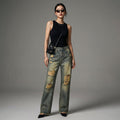 Jean droit délavé pour un look streetwear moderne - Koreanxwear - Taille XL - Grande Taille