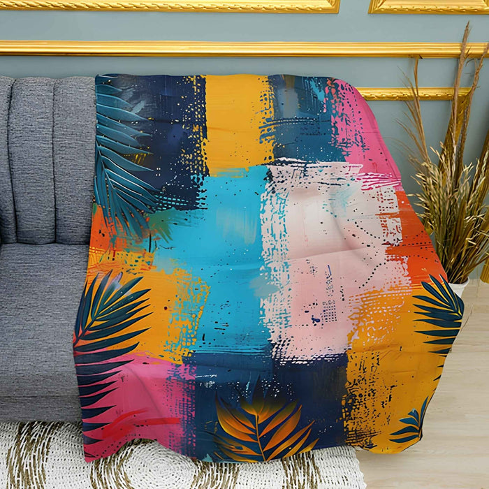 Tropical Fern Botanical Print Plush Fleece Throw Blanket