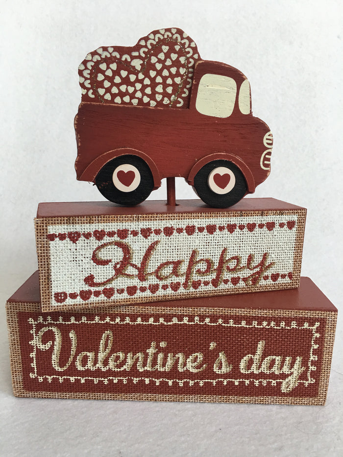Valentine Love Truck Block Sitter