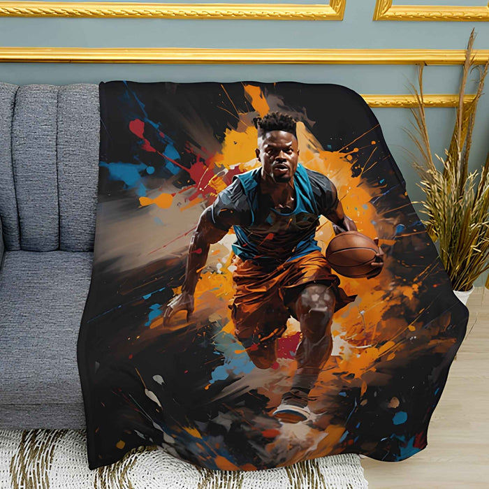 Vibrant Basketball Player Art Print Plush Fleece Throw Blanket