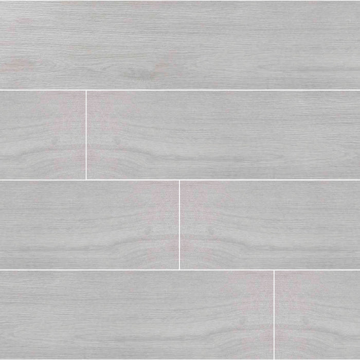 Walkyria Pearl 8x48 grey-washed wood look porcelain plank tile, close up of the wood grain