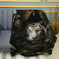 White Tiger in Ambush Print Plush Fleece Throw Blanket
