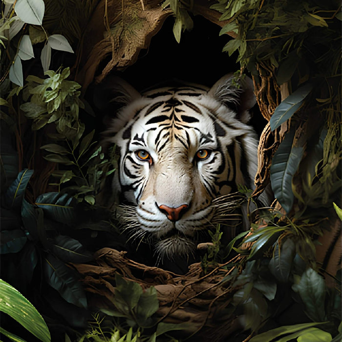 White Tiger in Ambush Print Plush Fleece Throw Blanket