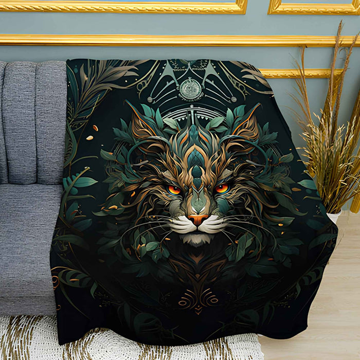 Wild Forest Cat Art Print Plush Fleece Throw Blanket