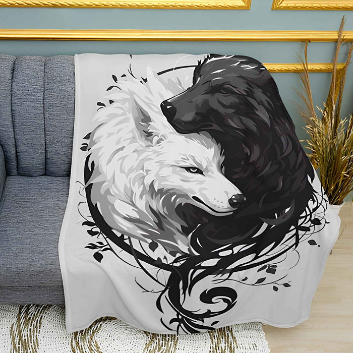 Wolves in Love Wildlife Art Print Plush Fleece Throw Blanket