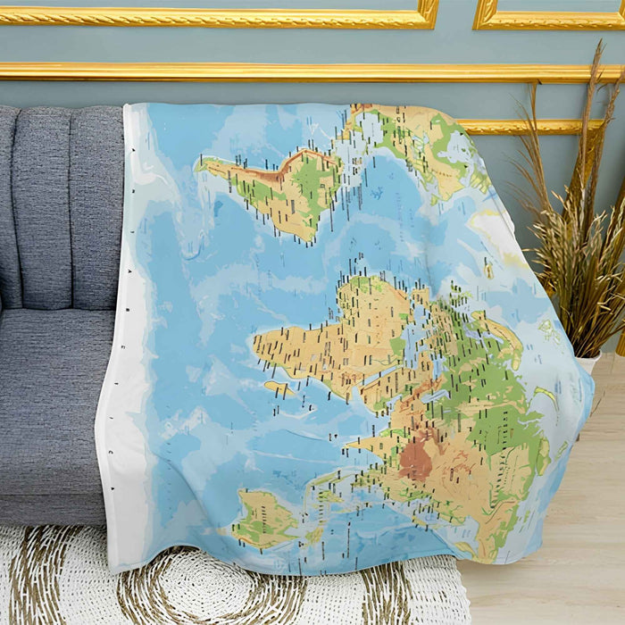 World Continents Map Aesthetic Plush Fleece Throw Blanket