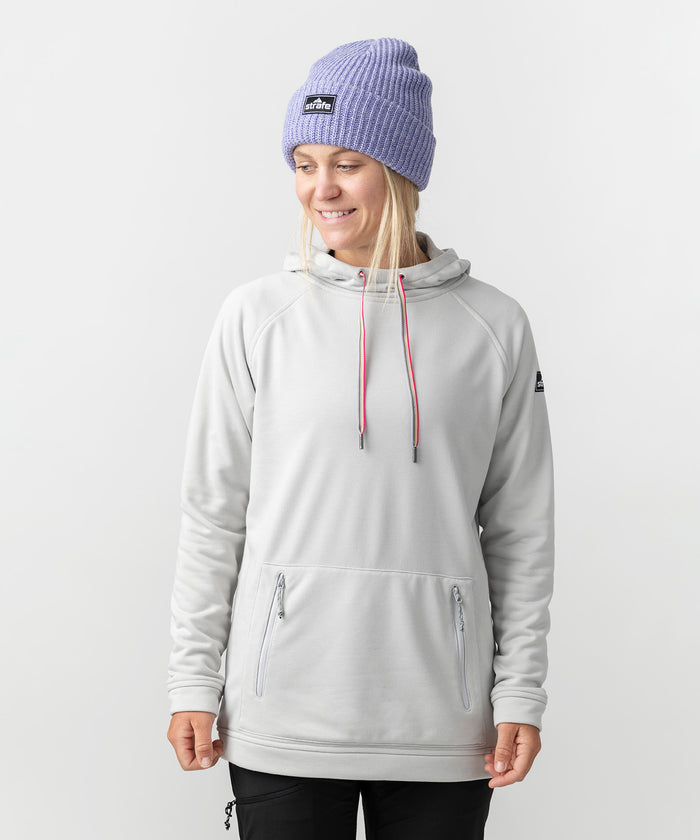 studio on-model image of strafe outerwear 2023 ws tech hoodie in frost grey color