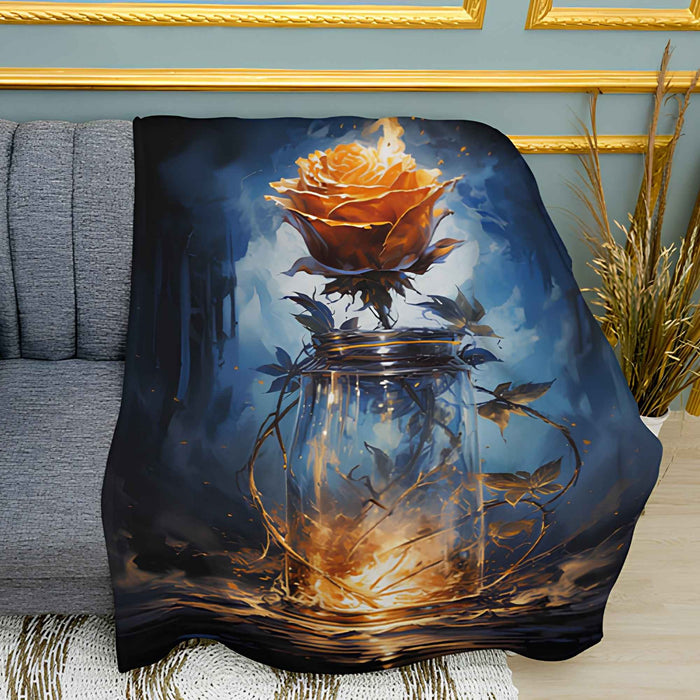 Yellow Rose Concept Art Floral Print Plush Fleece Throw Blanket