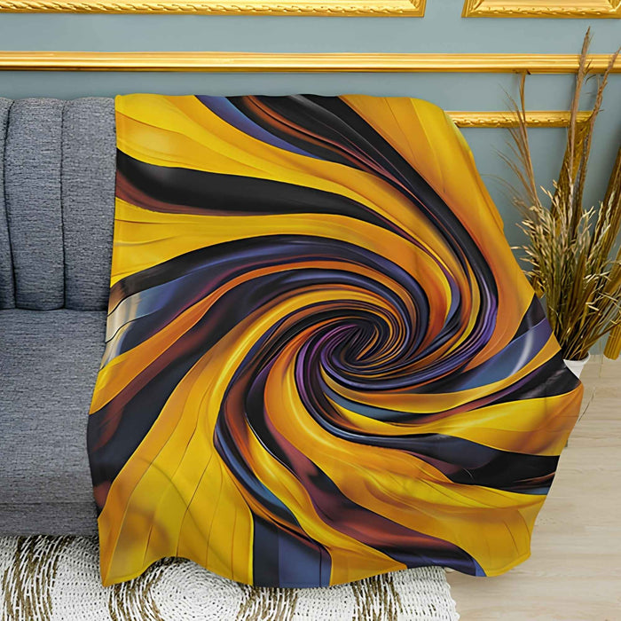 Yellow Spiral Abstract Print Plush Fleece Throw Blanket
