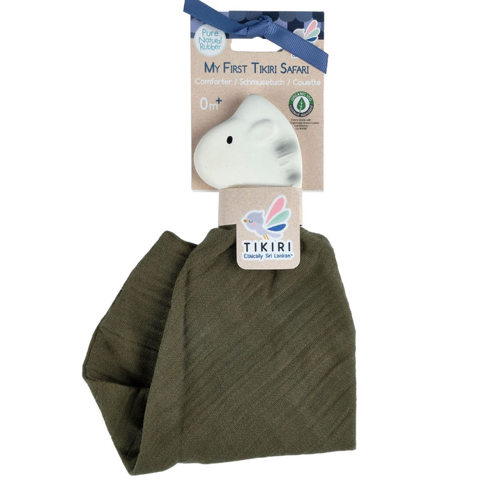 Zebra Comforter Cypress Green Muslin with Organic Natural Rubber Teether
