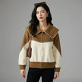 Cardigan zippé col contrasté bicolore - Mode coréenne streetwear - Taille one size